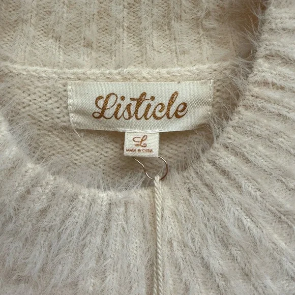NWT Listicle Cream & Gold Crew Neck Sweater with Sequin Accents- GORGEOUS & SOFT - Picture 3 of 15